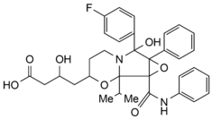 2. 4-[7-(4-fluorophenyl)-7-hydroxy-7a-phenyl-1a-(phenylcarbamoyl)-1b-(propan-2-yl]hexahydro-3H-oxireno[3,4]pyrrolo[2,1-b][1,3]oxazin-3-yl)-3-hydroxybutanoic acid (epoxy pyrrolooxazin 6-hydroxy analogue)